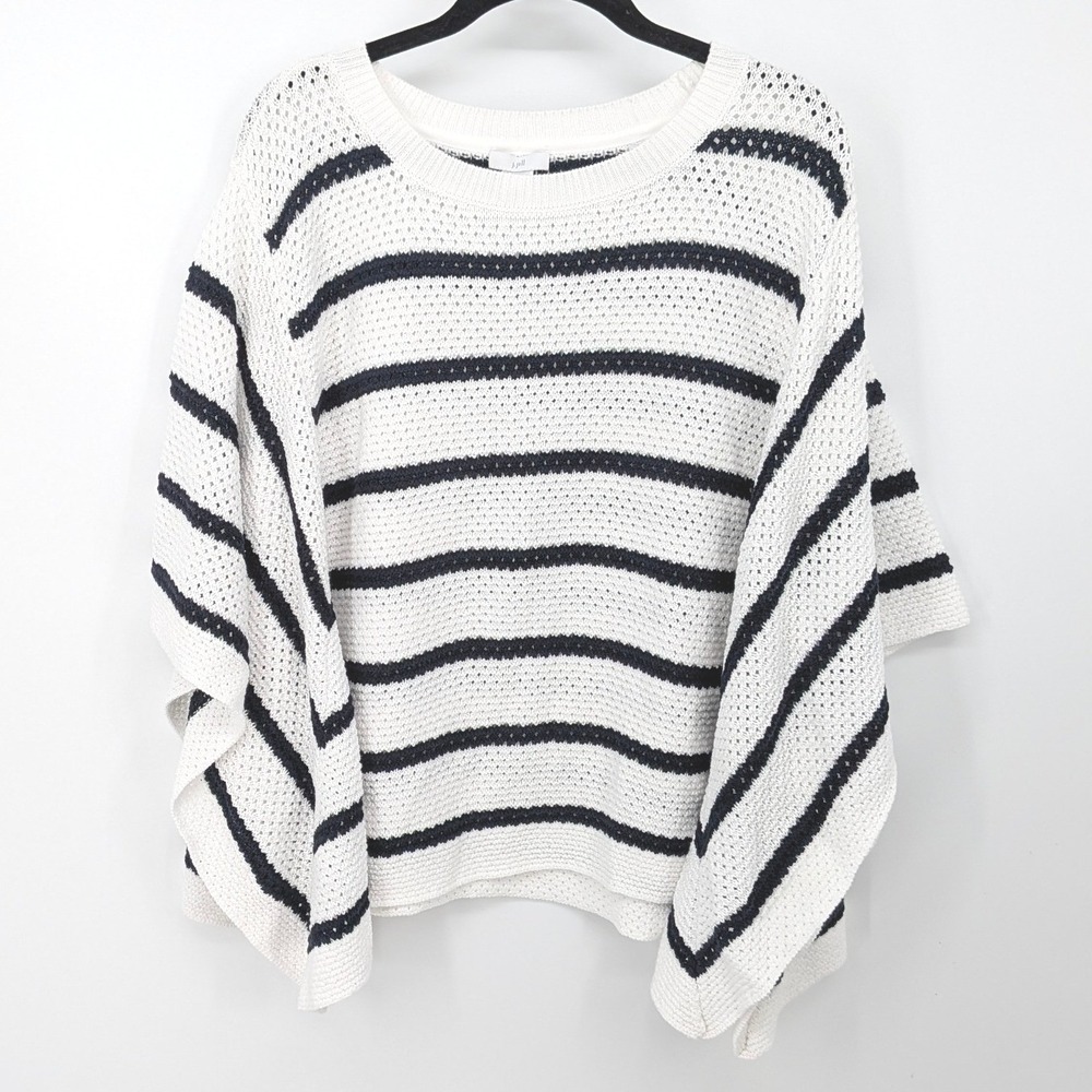 J Jill Poncho Sweater Women XS/S White Navy Stripe Nautical Knit Oversize Coast